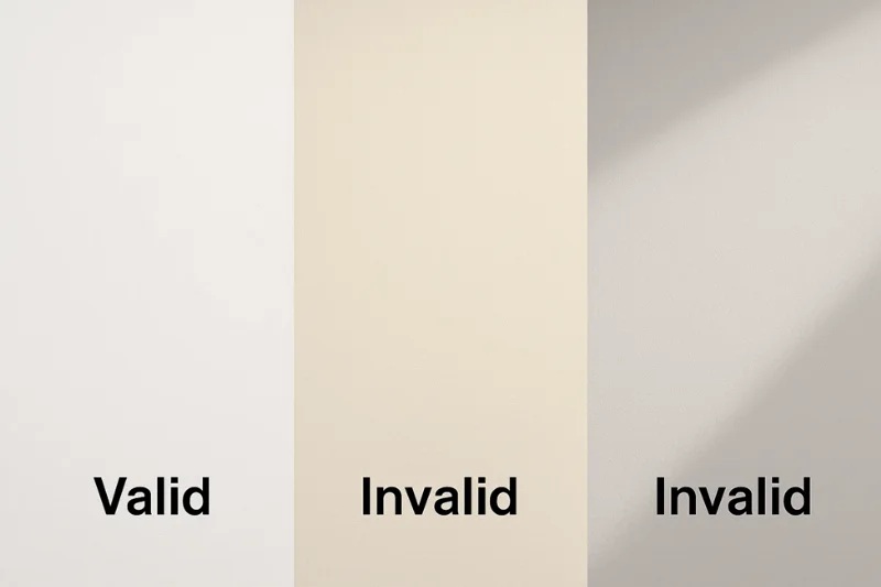 A three-part comparison of valid and invalid backgrounds for passport photo