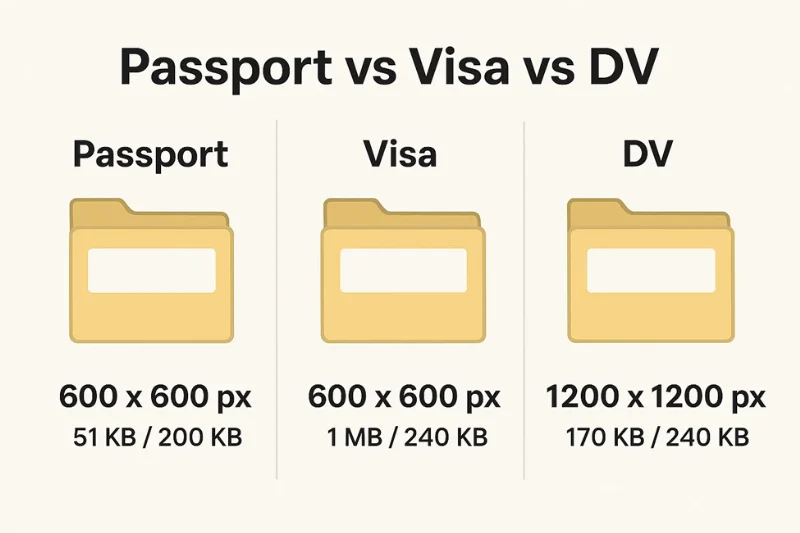Requirements for passport, visa and DV photo size