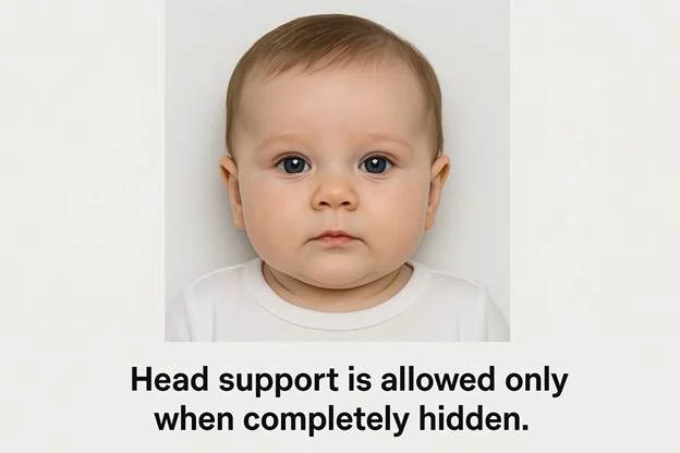Diagram showing acceptable hidden head support behind a uniform background with no visible edges or contours.