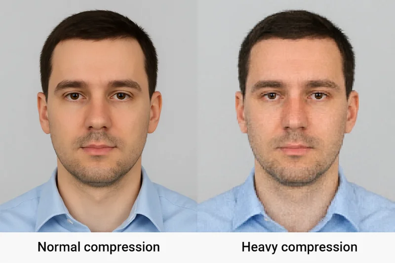 crisp with normal compression and image shows heavy compression artifacts and blocky edges