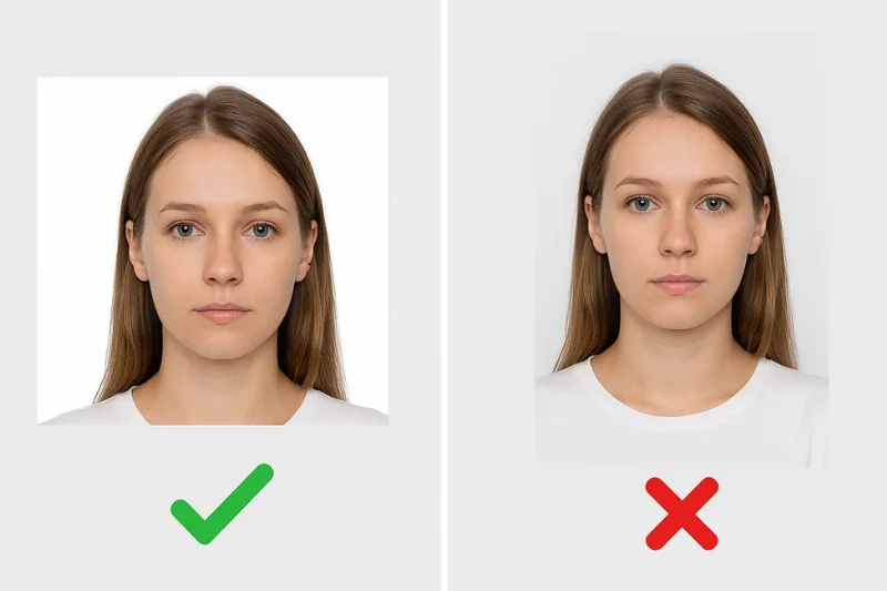 correct 600×600 passport photo and incorrect 600×800 rectangle photo 