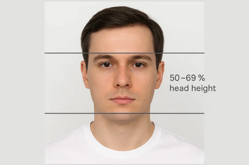 acceptable 50–69% head height zone on passport photo